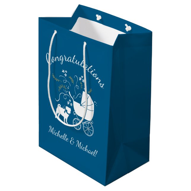 Pug Party Blue Theme Celebration Medium Gift Bag (Back Angled)