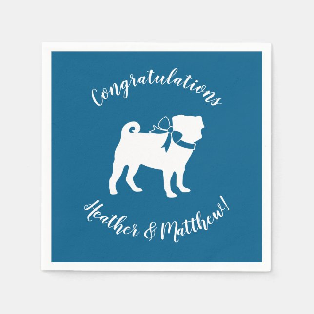 Pug Party Blue Theme Celebration Napkins (Front)