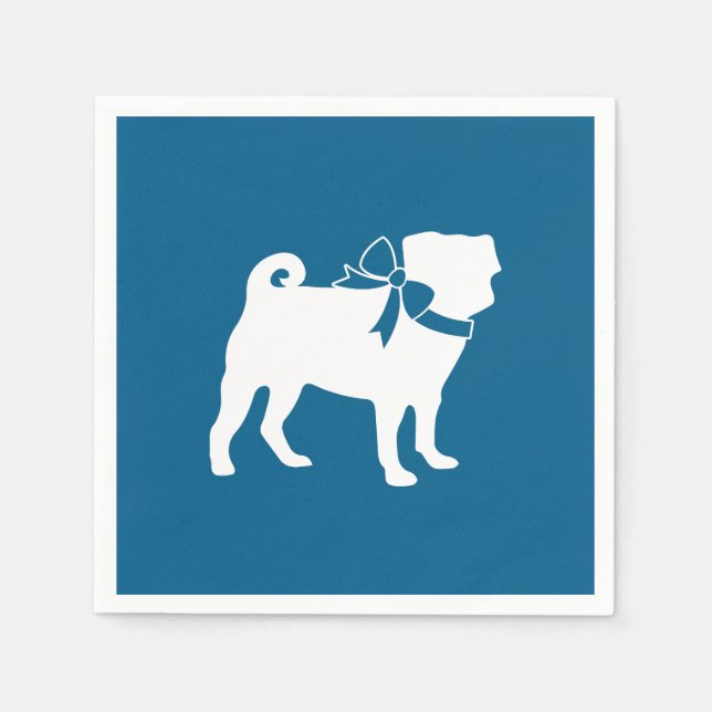 Pug Party Blue Theme Celebration Napkins (Front)