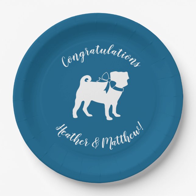 Pug Party Blue Theme Celebration Paper Plates (Front)