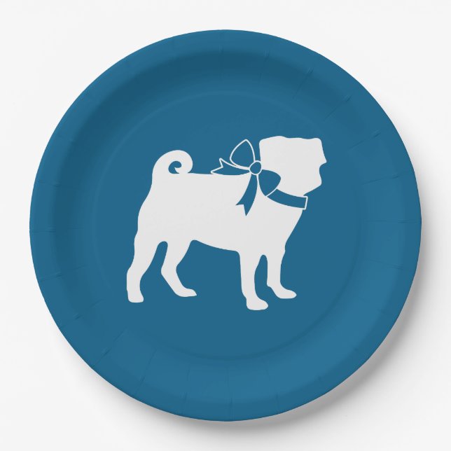 Pug Party Blue Theme Celebration Paper Plates (Front)