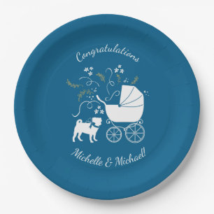 Pug Party Blue Theme Celebration Paper Plates