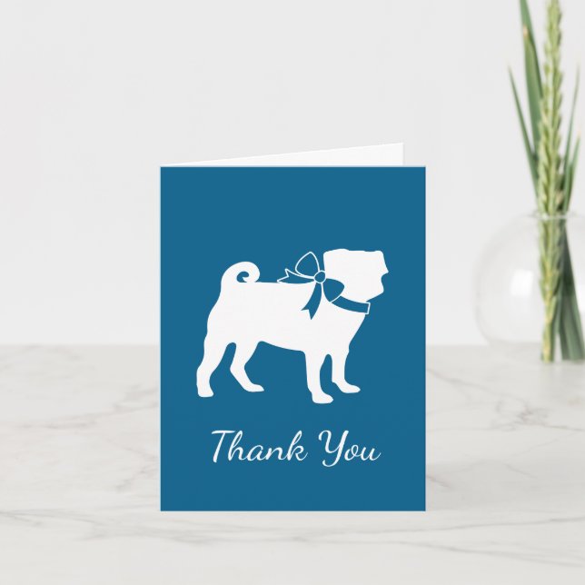 Pug Party Blue Theme Celebration Thank You Card (Front)