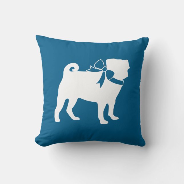 Pug Party Blue Theme Celebration Throw Pillow (Front)