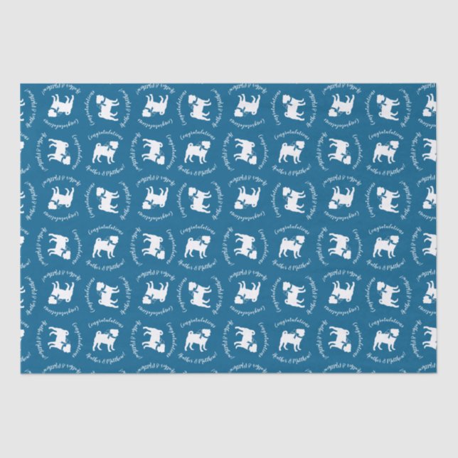 Pug Party Blue Theme Celebration Tissue Paper (Front)