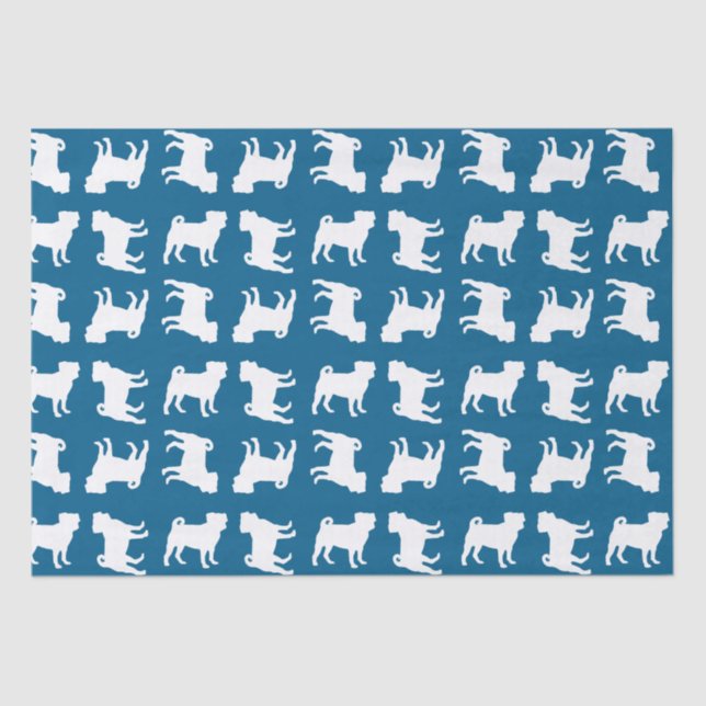 Pug Party Blue Theme Celebration Tissue Paper (Front)