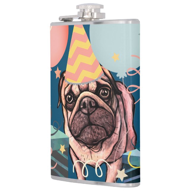 Pug Party Celebration Balloons Dog Photo Confetti Flask (Left)