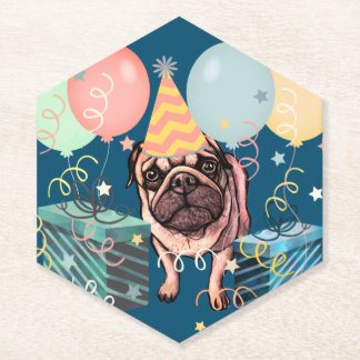 Pug Party Celebration Balloons Dog Photo Confetti Paper Coaster