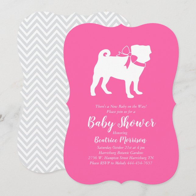 Pug Party Dog Baby Shower Puppy Pink Girl Invitation (Front/Back)