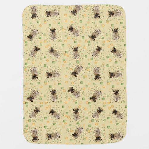 Pug Party in Hand Painted Earth Tones Baby Blanket