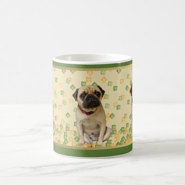 Pug Party in Hand Painted Earth Tones Coffee Mug (Center)