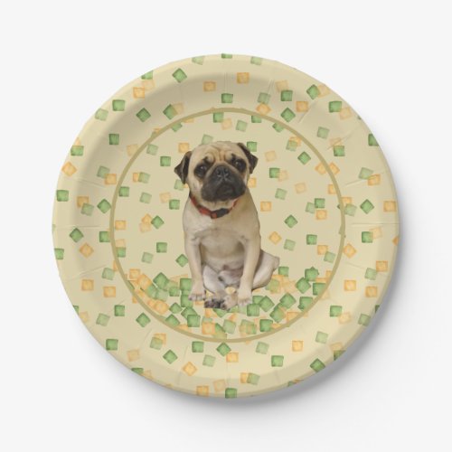 Pug Party in Hand Painted Earth Tones Paper Plates