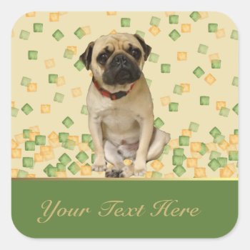 Pug Party In Hand Painted Earth Tones Square Sticker by PandaCatGallery at Zazzle