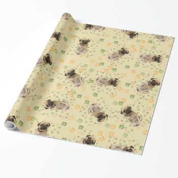 Pug Party In Hand Painted Earth Tones Wrapping Paper by PandaCatGallery at Zazzle