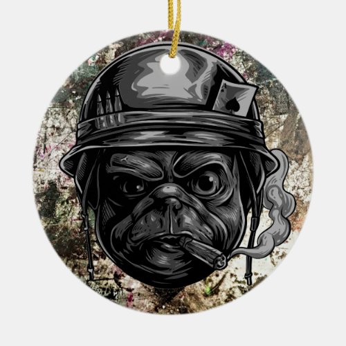 Pug Patrol A Quirky Soldier  Ceramic Ornament