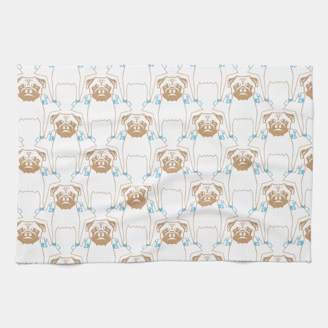 Pug Pattern brown blue Towel (Horizontal)