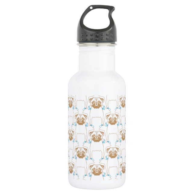 Pug Pattern brown blue Water Bottle (Front)