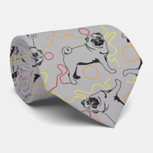 Pug Pattern grey background Neck Tie