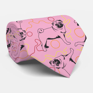 Pug Pattern grey background Neck Tie
