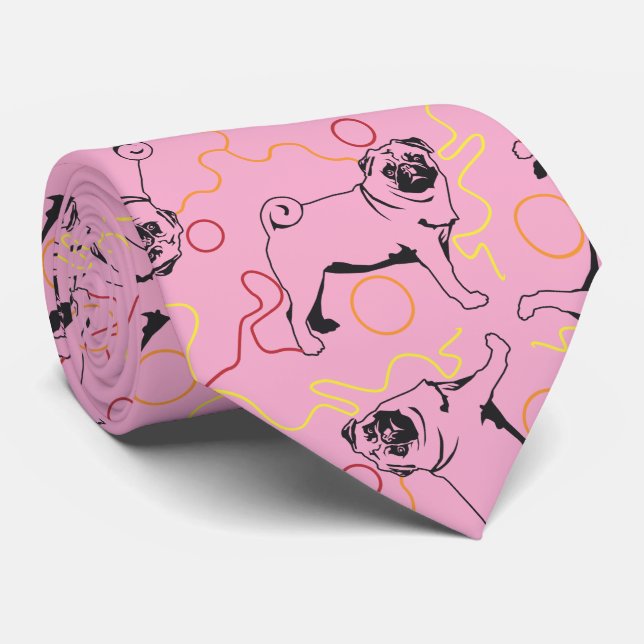 Pug Pattern grey background Neck Tie (Rolled)