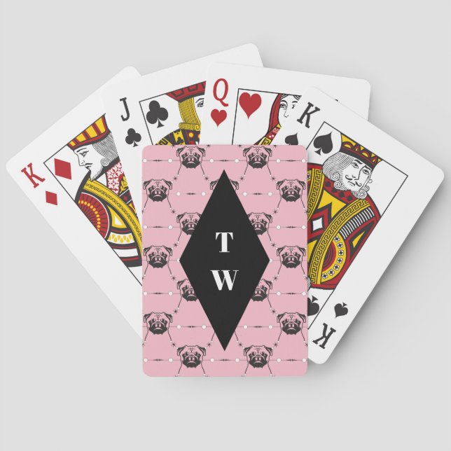 Pug Pattern monogrammed Poker Cards (Back)