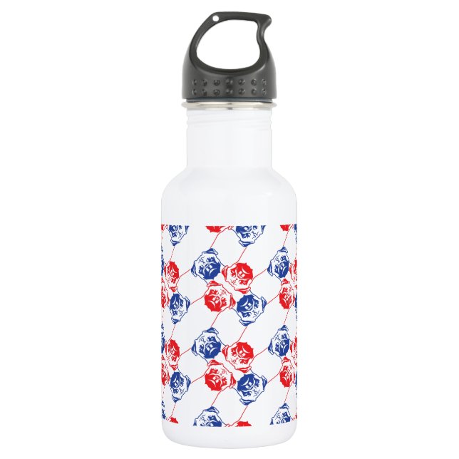 Pug Pattern red blu Stainless Steel Water Bottle (Front)