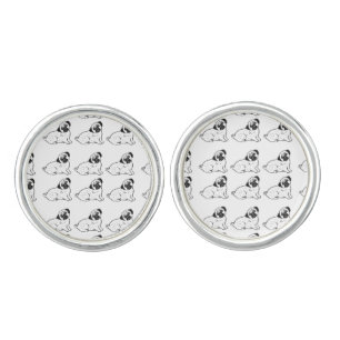 Pug Pattern Round Cufflinks, Silver Plated Cufflinks