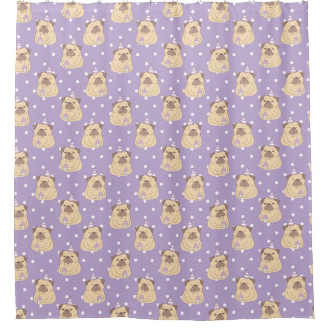 Pug Pattern Shower Curtain (Front)