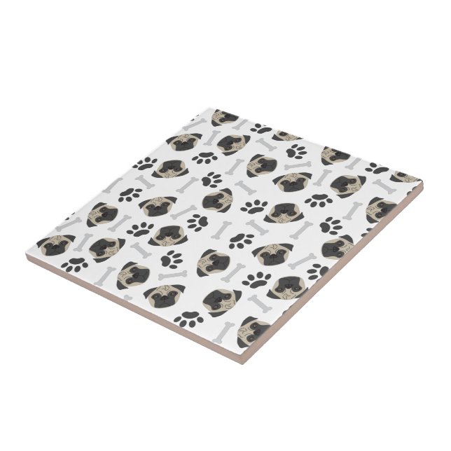 Pug, paw and bones pattern ceramic tile (Side)