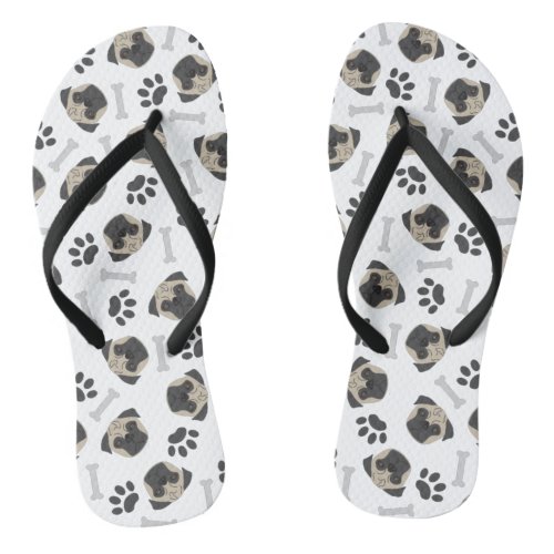 Pug paw and bones pattern flip flops