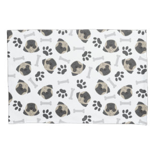 Pug, paw and bones pattern pillow case