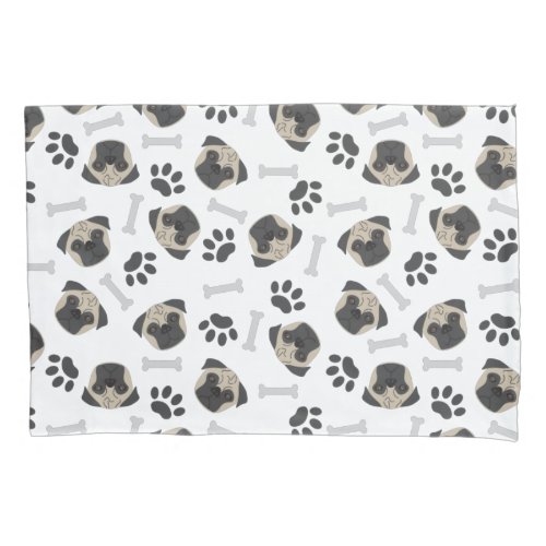 Pug paw and bones pattern pillow case