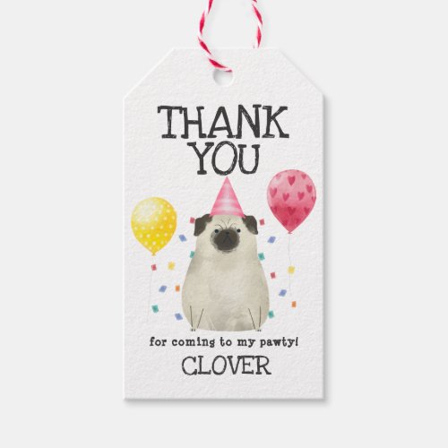 Pug Pawty Dog Birthday Thank You Favor Gift Tag