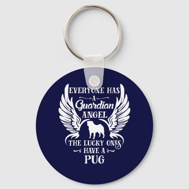 Pug pet dog guardian angel keychain (Front)