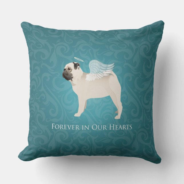 Pug Pet Memorial - Pug Angel Throw Pillow (Front)