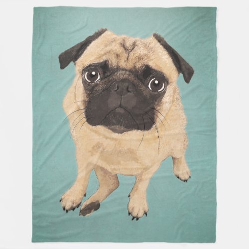 Pug Pet Portrait Cute Comic Style Fleece Blanket