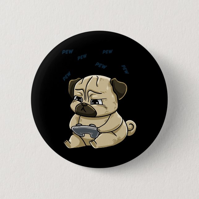 Pug Pew Gamepad Cute Hob  Button (Front)
