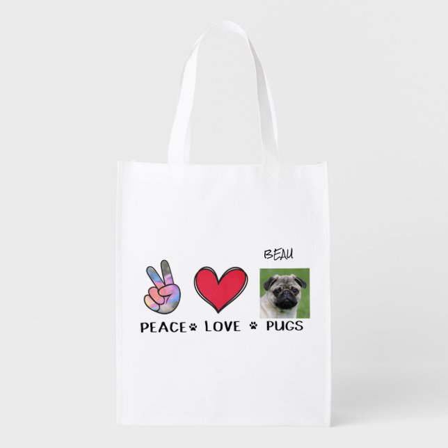 Pug Photo Pugs Dog Lovers Grocery Bag (Front)