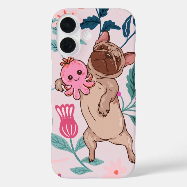 Pug & Pink Octopus Playful Dog Floral Case-Mate iPhone Case (Back)