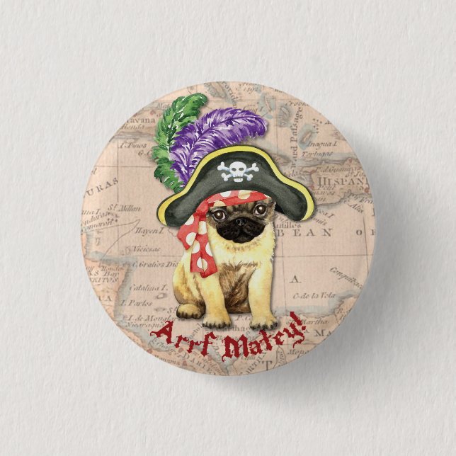 Pug Pirate Pinback Button (Front)
