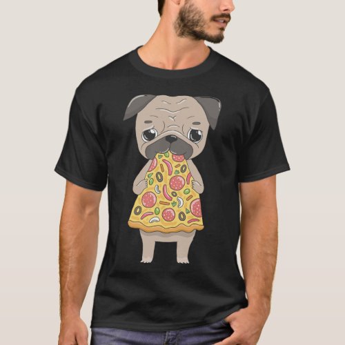Pug Pizza _ Cute Pug Dog Eating Pizza Slice T_Shirt