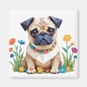 Pug Playful Adorable Fun Animal Colorful Geometric Magnet
