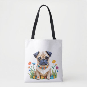Pug Playful Adorable Fun Animal Colorful Geometric Tote Bag