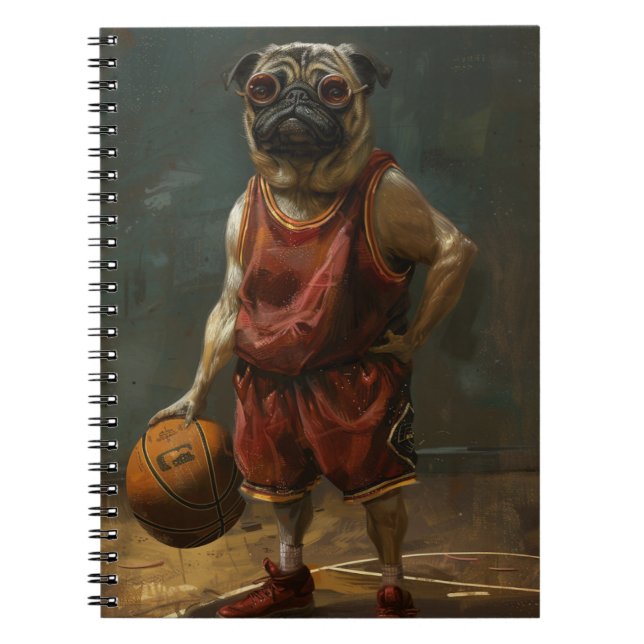 Pug Playing Basketball Notebook (Front)
