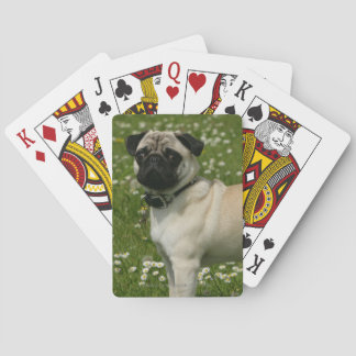 Pug Playing in Flowers Poker Cards