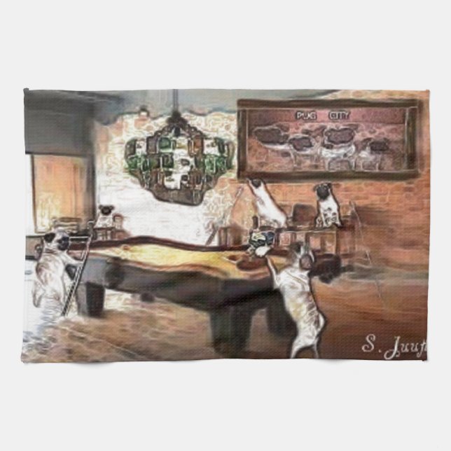 Pug Pool Hall Kitchen Towel (Horizontal)