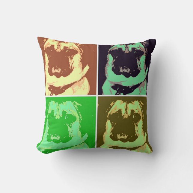 Pug Pop Art Throw Pillow (Front)