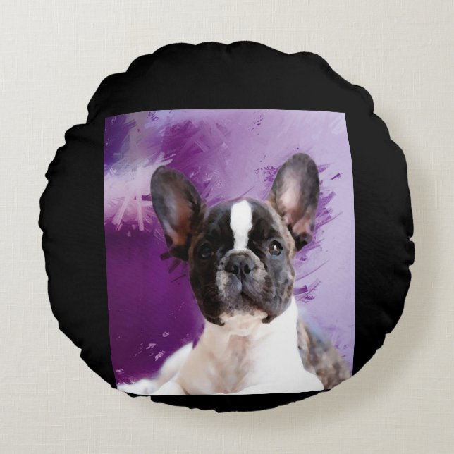 Pug Portrait Art Cute Pug Round Pillow (Front)