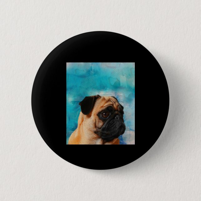 Pug Portrait Cute Pug Face Pug Lover Button (Front)