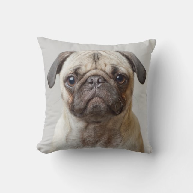 Pug Portrait Throw Pillow (Front)
